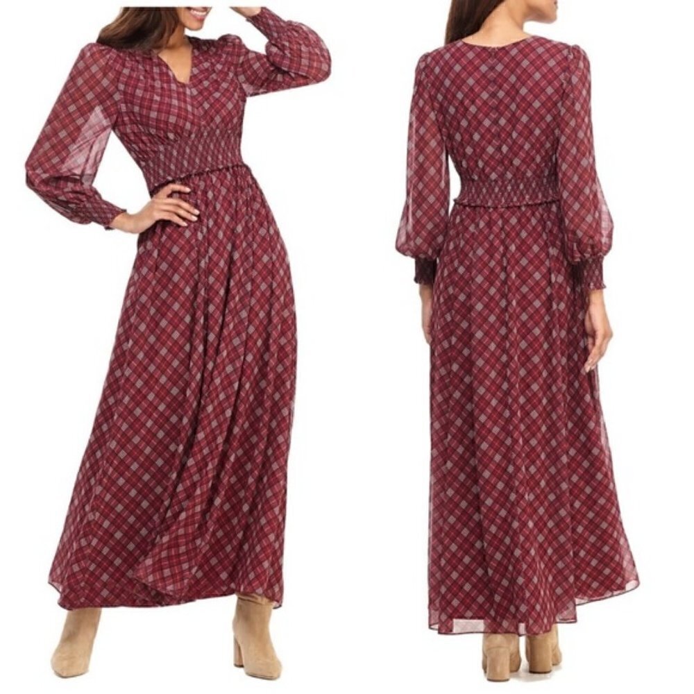 NWOT Gal Meets Glam Maxi Plaid dress sz 00